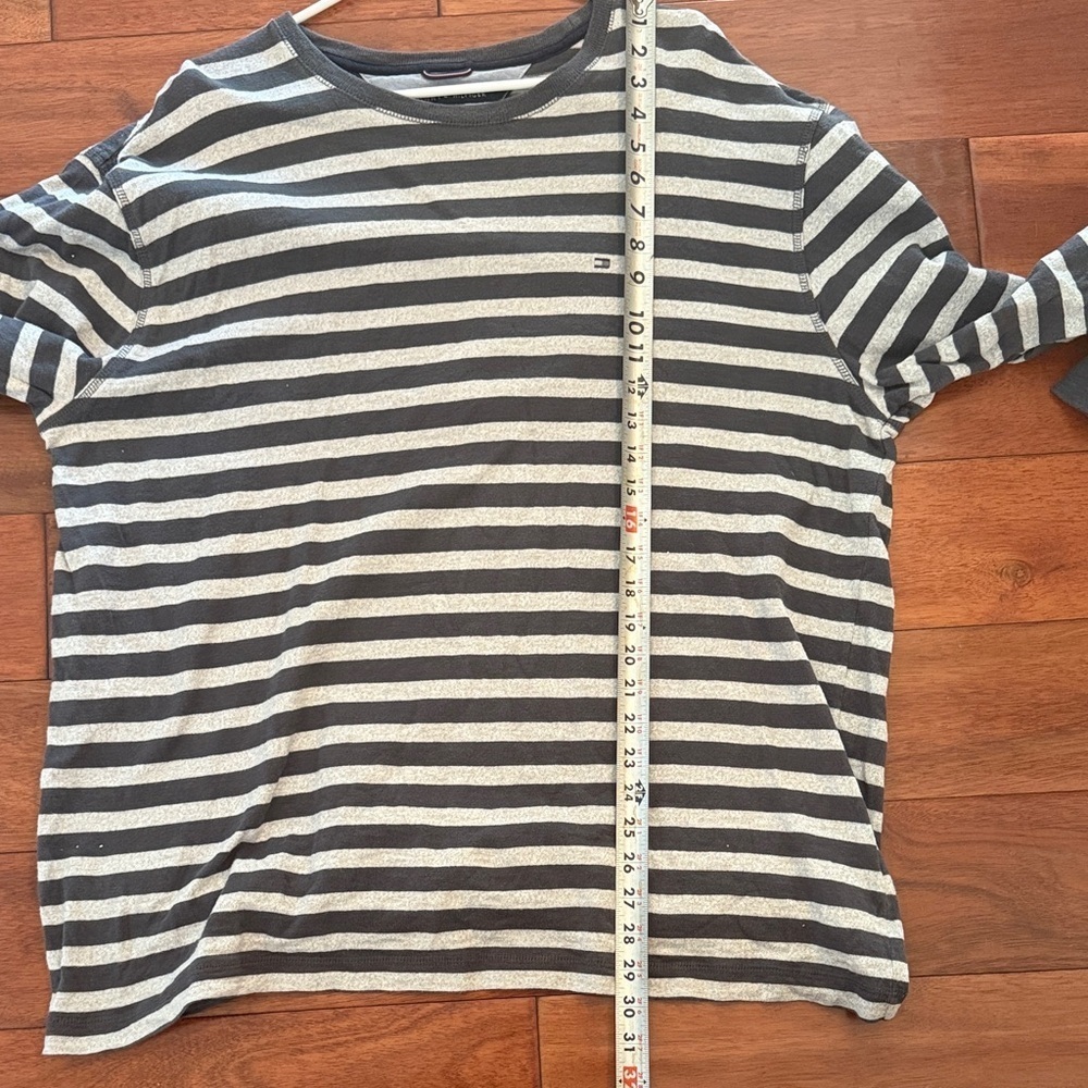 Y2K Tommy Hilfiger Charcoal and Light Gray Striped Long Sleeve Shirt XXL Tall - Picture 7 of 7